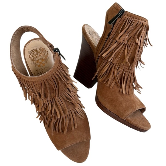 EUC Vince Camuto Leather Jadon Fringed Sandal Booties Sz. 6.5 - Picture 1 of 7